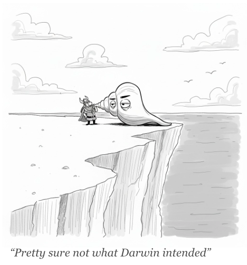 Cartoon of Viking blowing a giant sea shell